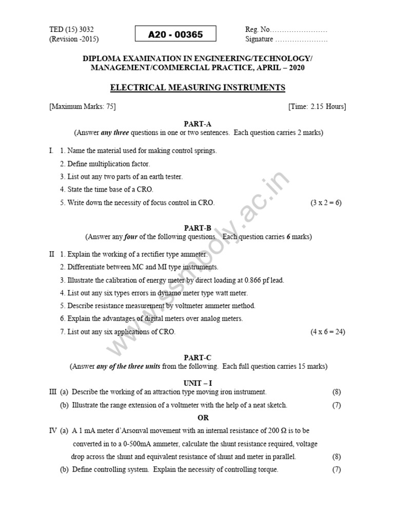 Electrical Measuring Instruments Exam Guide | PDF | Electrical ...