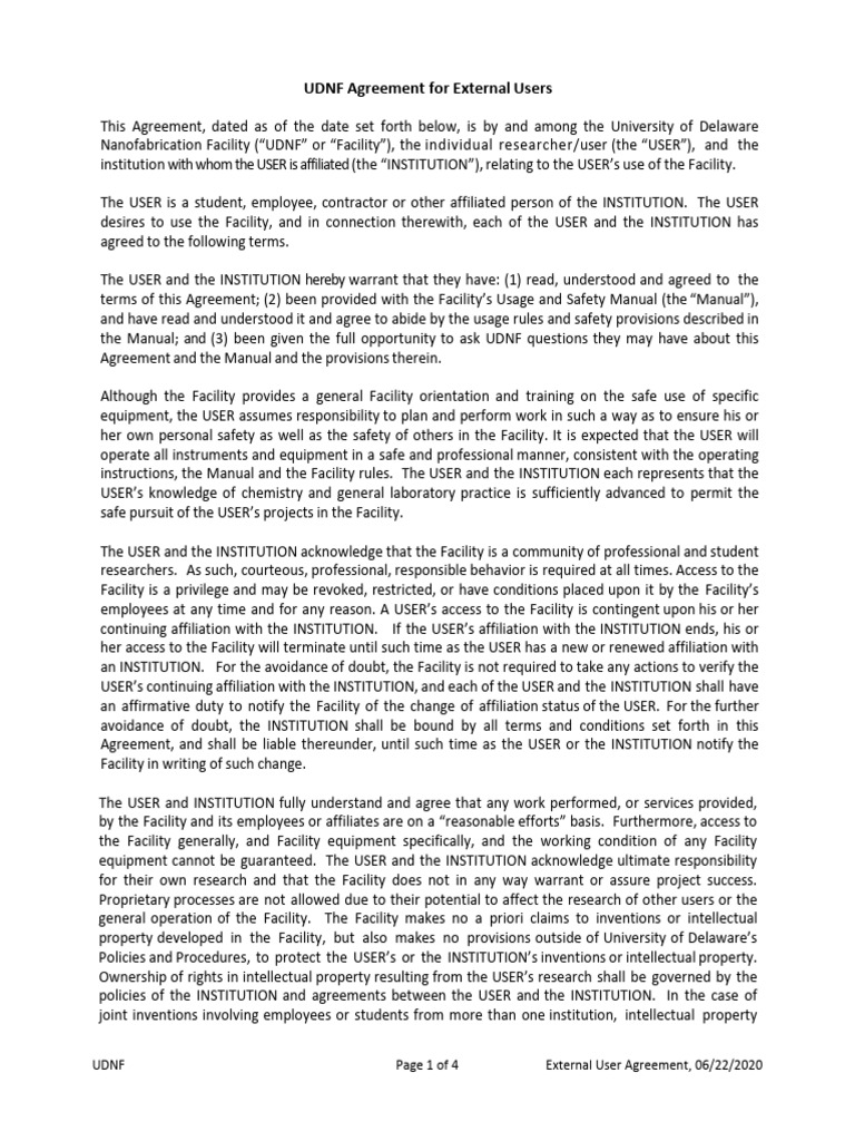 UDNF Agreement For External Users | PDF | Indemnity | Justice