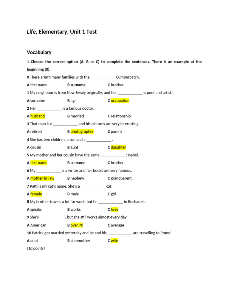 Life Elementary Unit 1 Test Guide | PDF | Foreign Language Studies ...