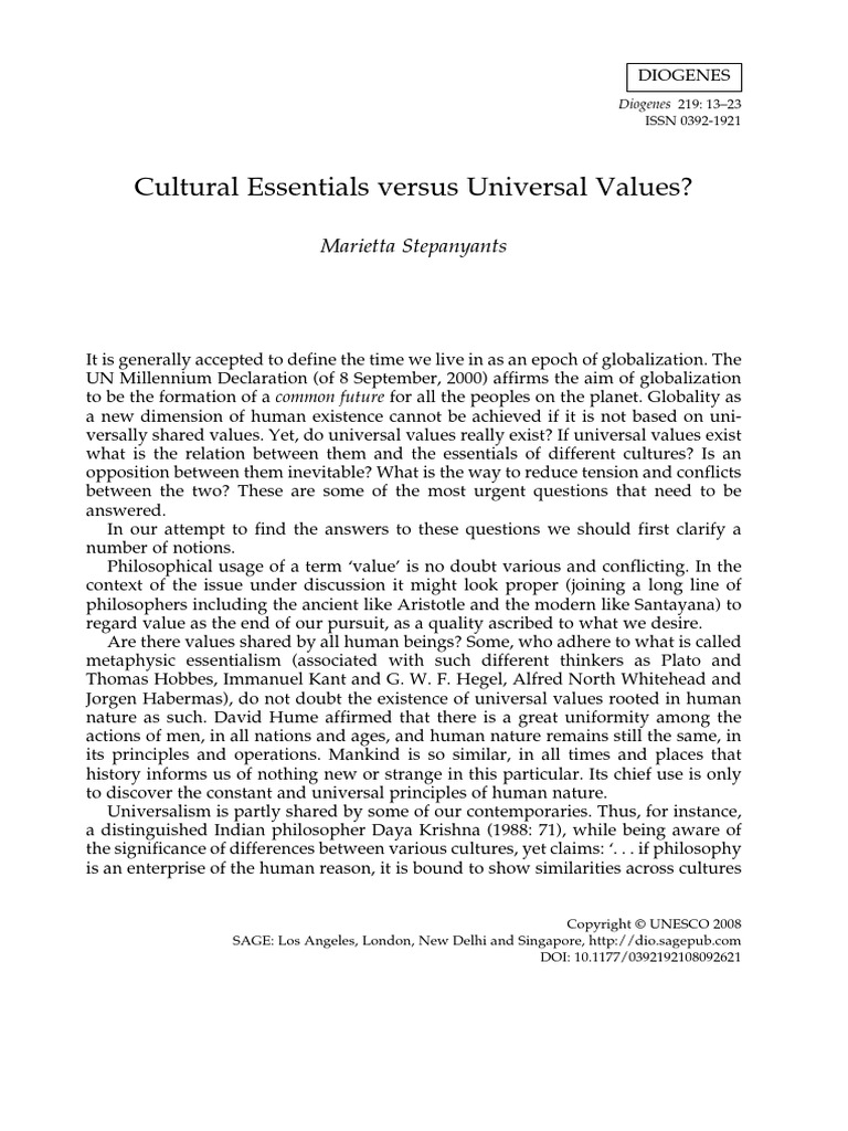 Stepanyants - Cultural Essentials Versus Universal Values (2008) | PDF ...