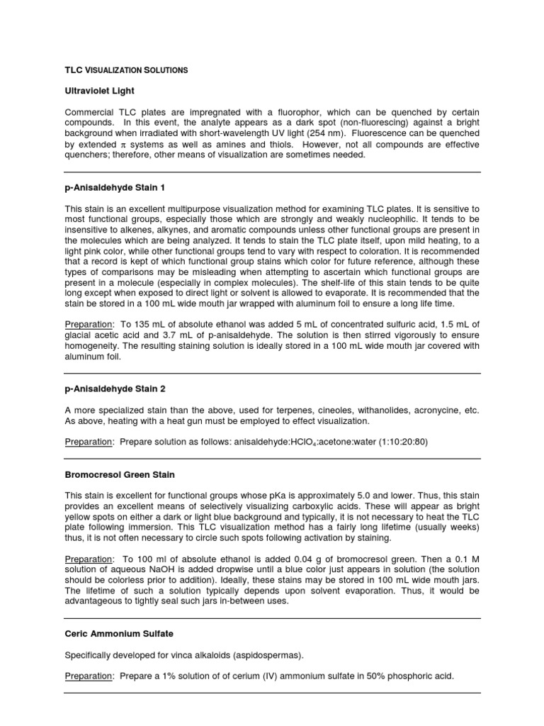 TLC Visualization Solutions PDF Thin Layer Chromatography Iodine