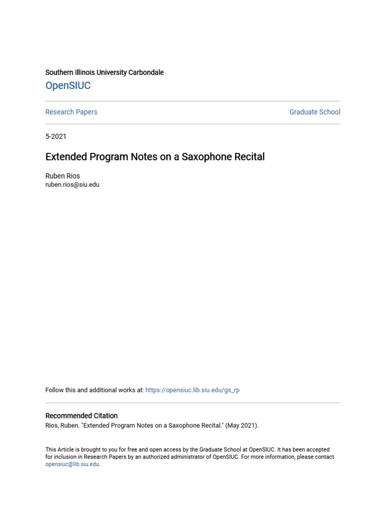 Saxophone Recital Program Notes | PDF | Saxophone | Tempo