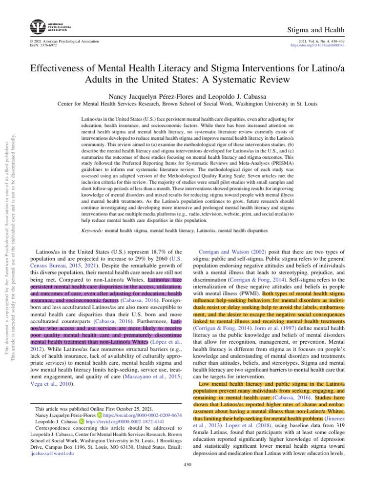 Effectiveness of Mental Health Literacy and Stigma Interventions For ...