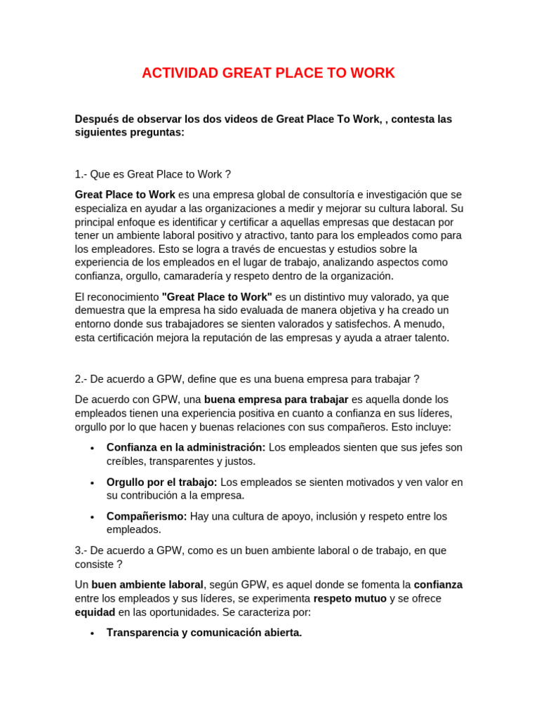 Qué es Great Place to Work y su impacto laboral | PDF | Business ...