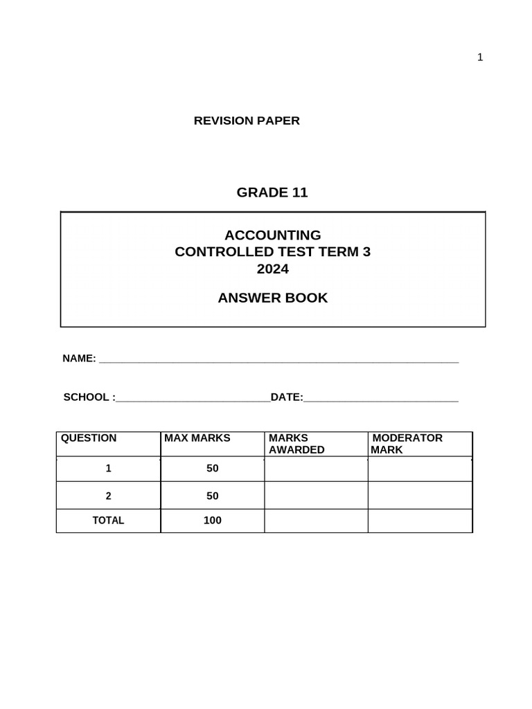 Grade 11 Accounting Test Answers | PDF | Salary | Cash