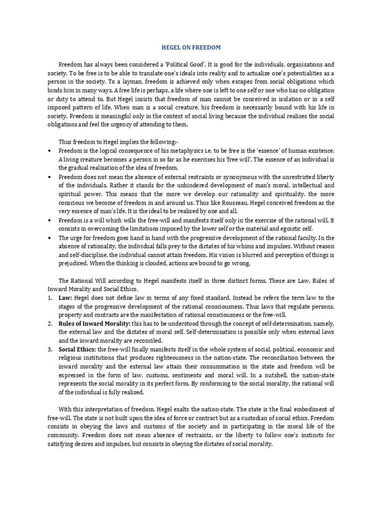 Hegel Freedom Pdf Georg Wilhelm Friedrich Hegel Rationality