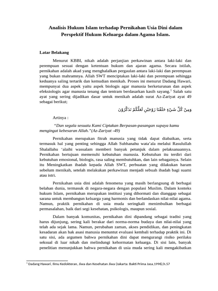 Analisis Hukum Islam Terhadap Pernikahan Usia Dini Dalam Perspektif ...