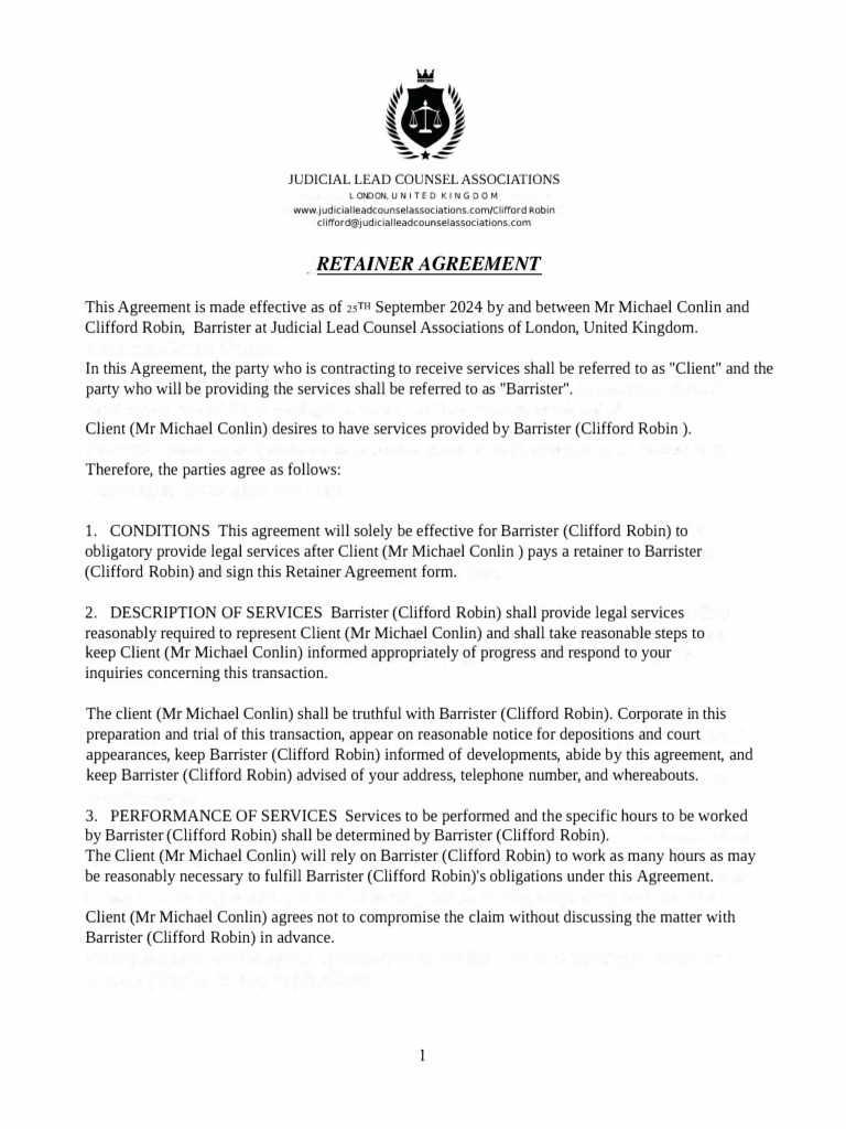 Retainer Agreement for Legal Services | PDF | Barrister | Lawyer