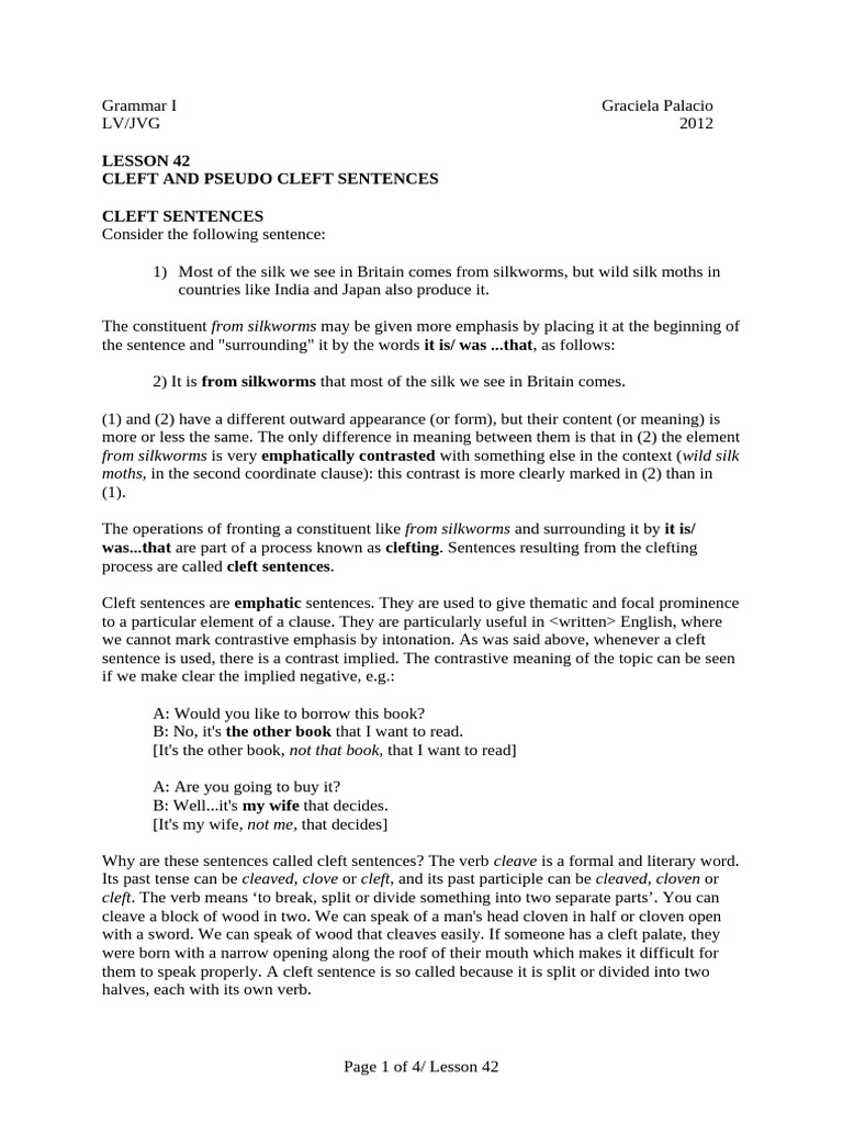 42 Cleft Pseudo Cleft Sentences PDF Sentence (Linguistics) Clause