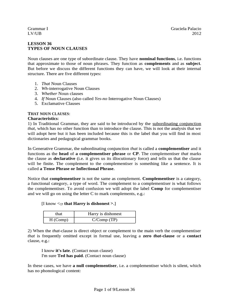 36 Noun Clauses Types | PDF | Clause | Question
