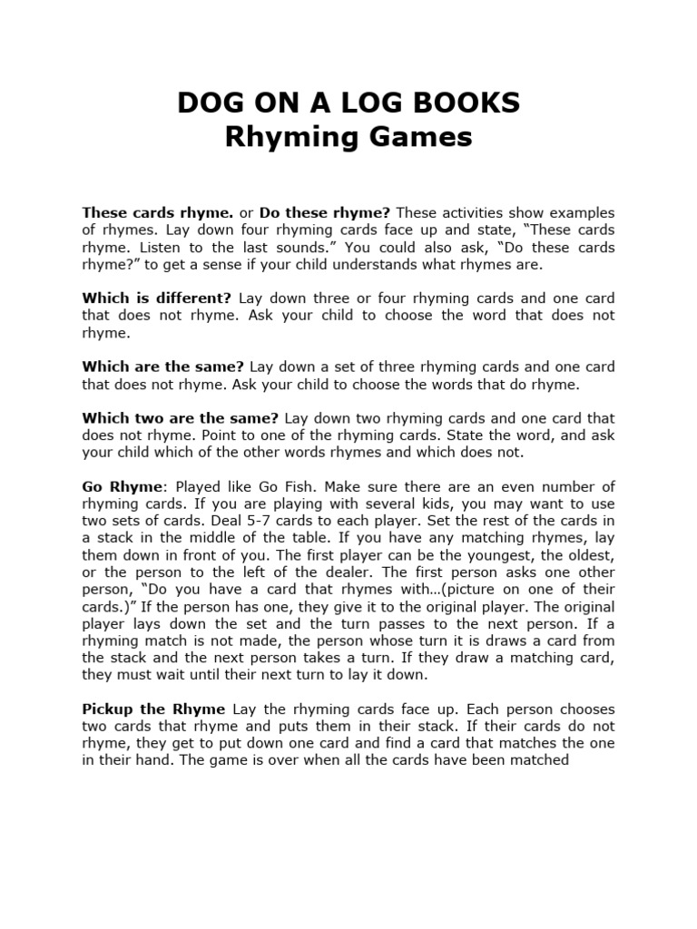 Rhyming Game Instructions | PDF