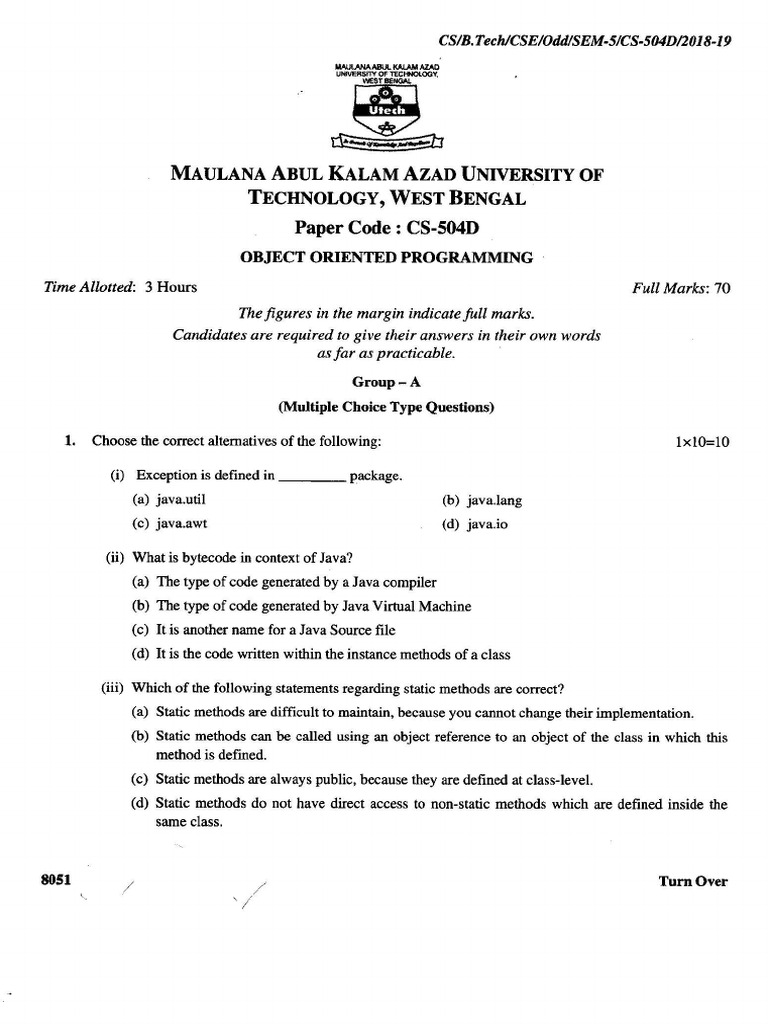 OOP Exam Paper for CS-504D | PDF | Object (Computer Science) | Object ...