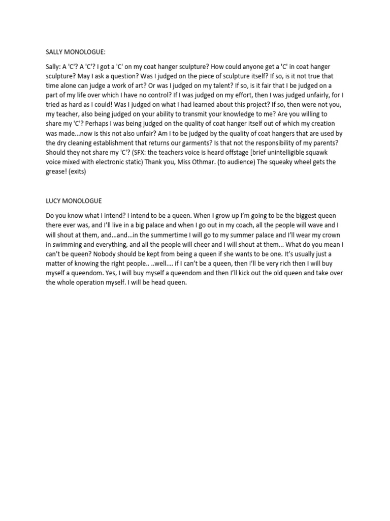 Sally's Coat Hanger Sculpture Monologue PDF
