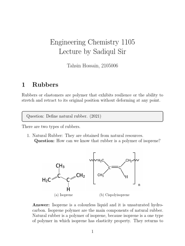 Chemistry Lecture by Sadiq Sir | PDF | Polymers | Natural Rubber
