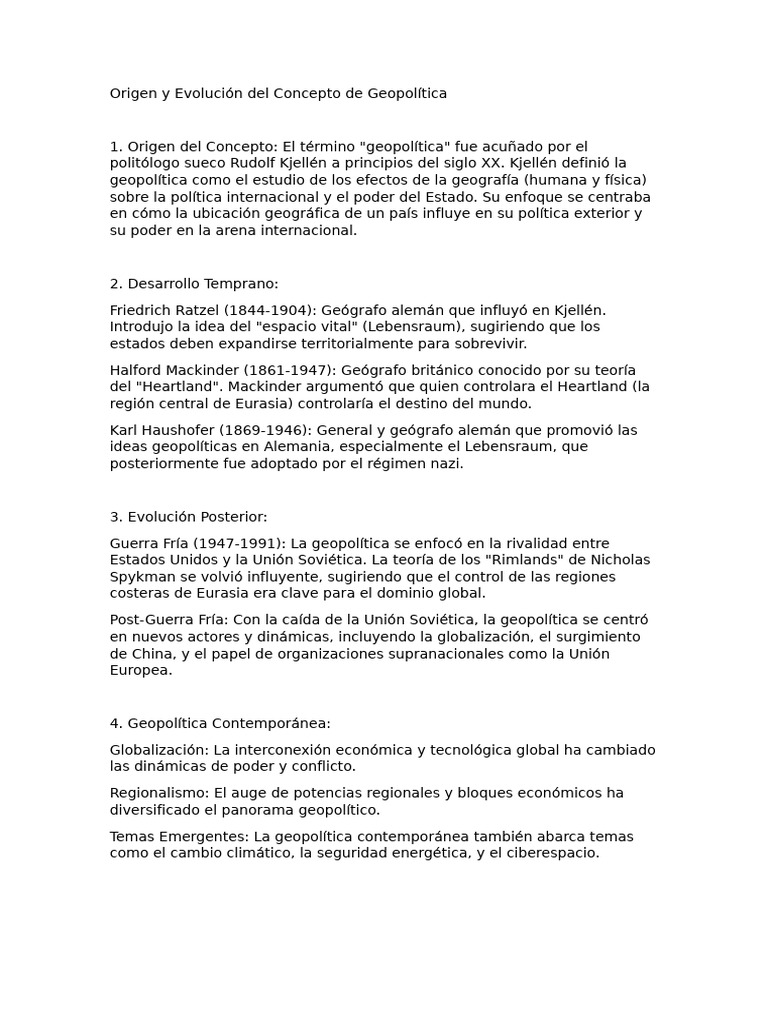Origen y Evolución Del Concepto de Geopolítica | PDF