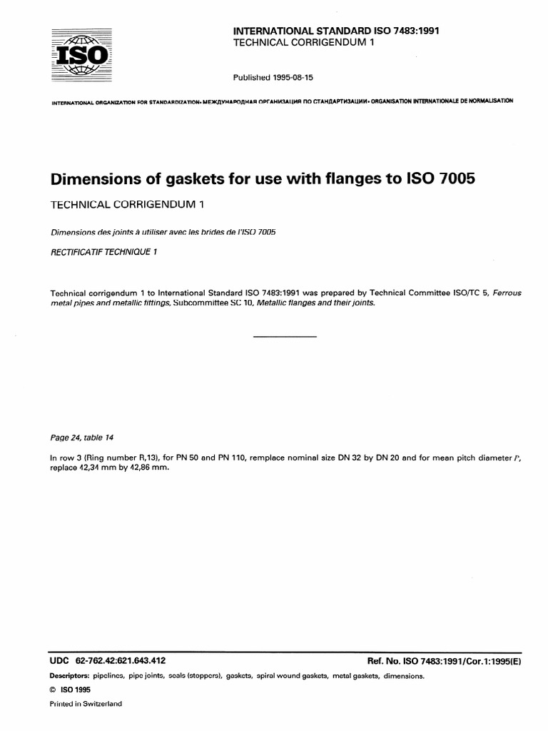 ISO 7483:1991 Gasket Dimensions Correction | PDF | Home & Garden