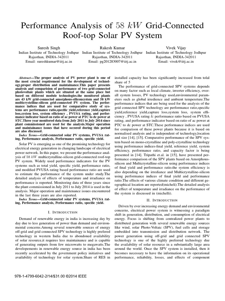 58 kW Solar PV System Performance Analysis | PDF | Photovoltaic System ...
