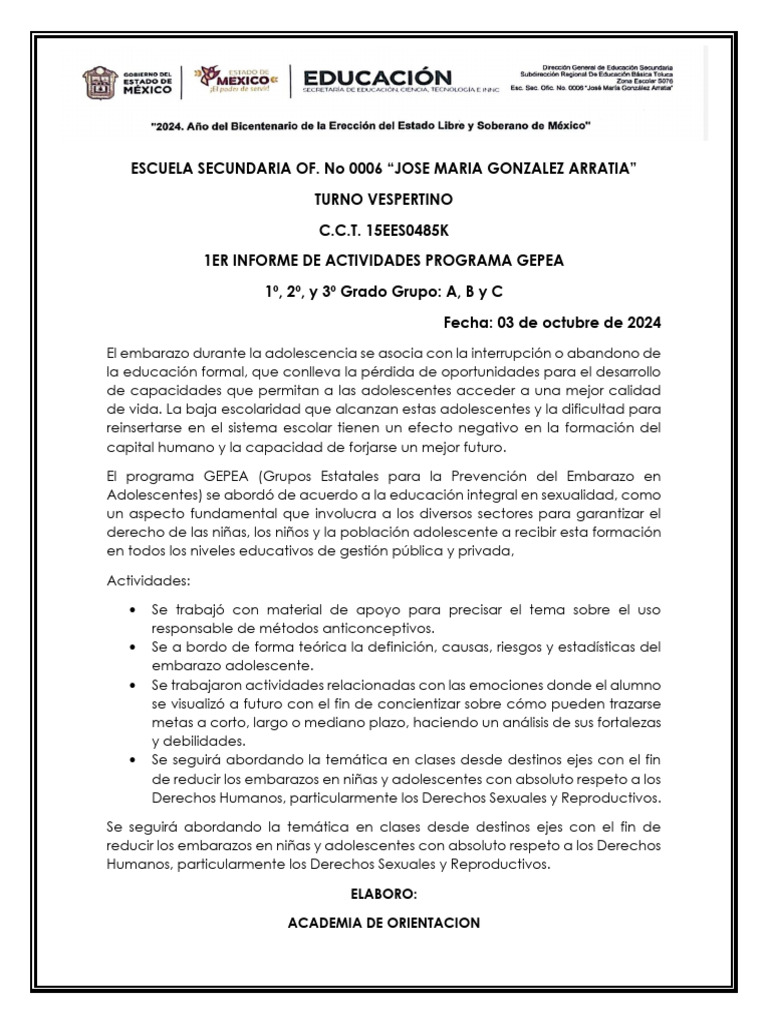 Prevención del Embarazo Adolescente en GEPEA | PDF