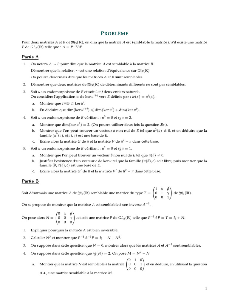Matrices semblables et inverses en M3(R) | PDF | Matrice (Mathématiques ...