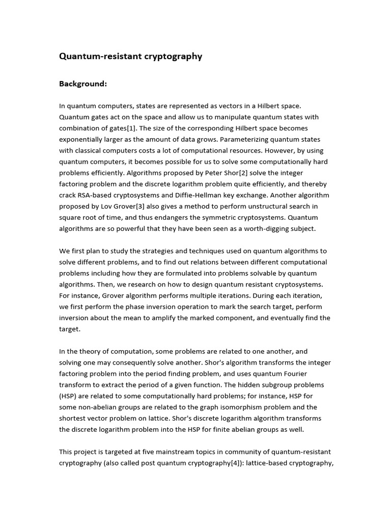 Quantum-Resistant Cryptography Overview | PDF | Quantum Computing ...
