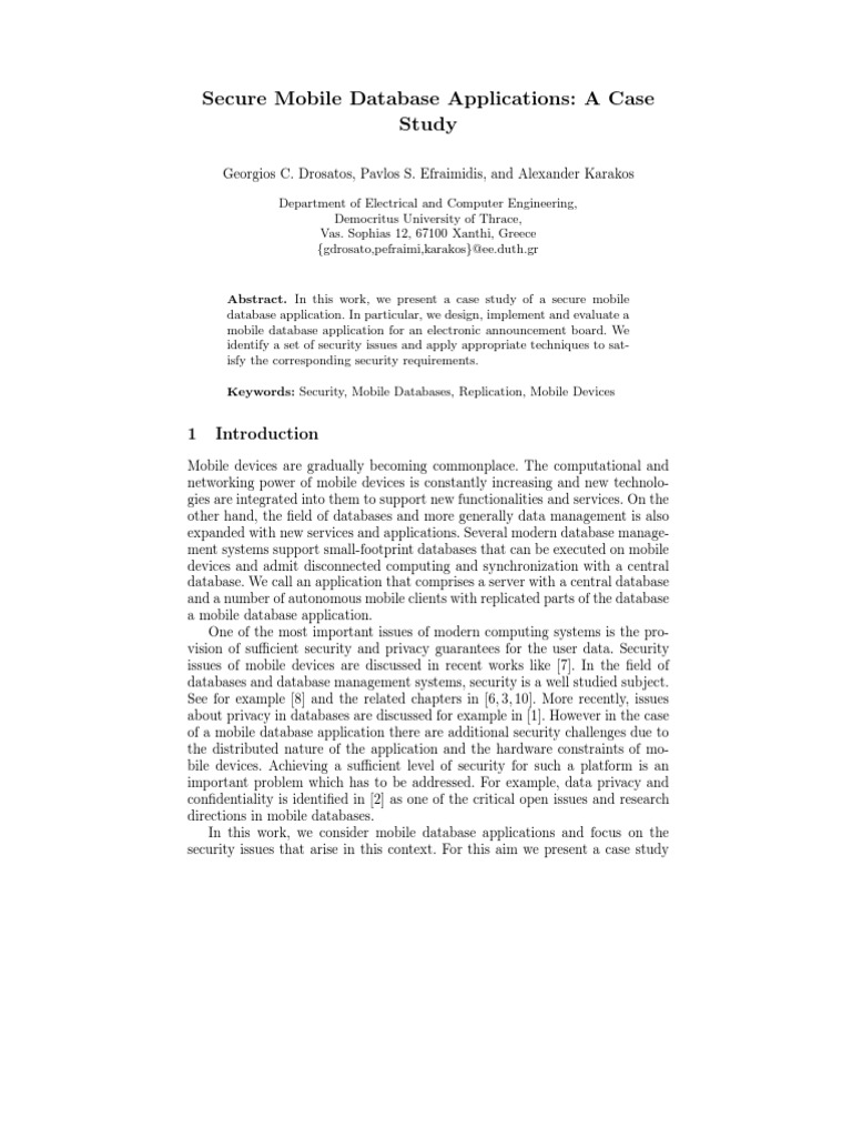 Secure Mobile Database Application Case Study | PDF | Business | Computers