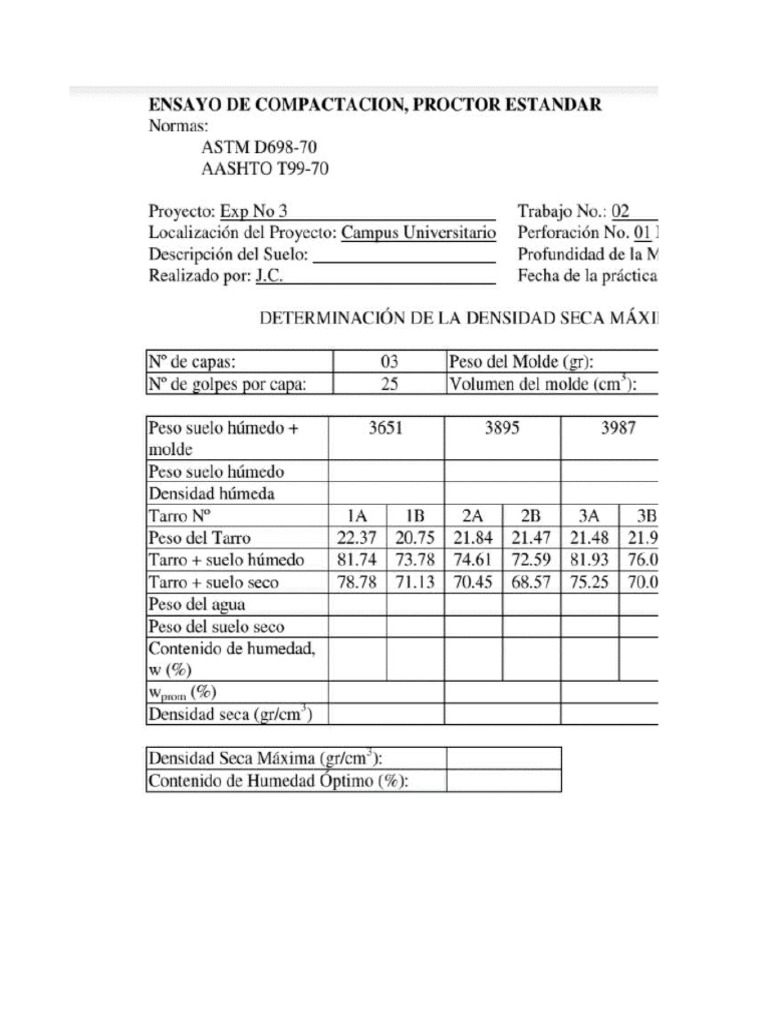 Ensayo de Compactacion, Proctor Estandar | PDF | Ciencia del suelo | Suelo