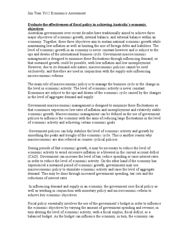 Essay Fiscal Policy Macroeconomics