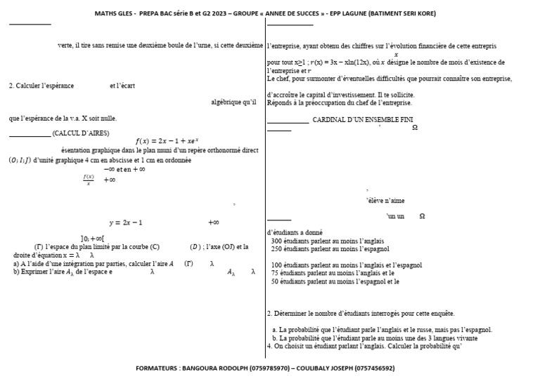 Exercices de Maths pour Prépa Bac B et G2 | PDF | Espérance ...