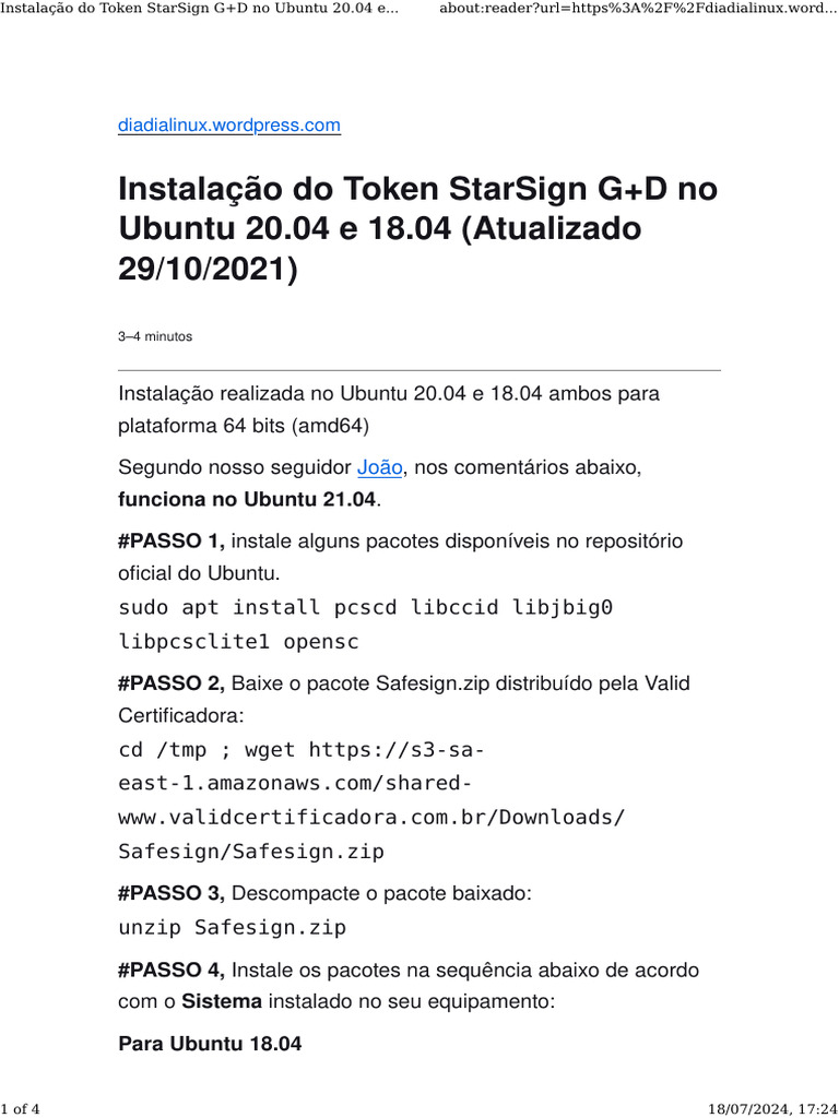 Instalação do Token StarSign G+D no Ubuntu | PDF | Linux | Engenharia ...