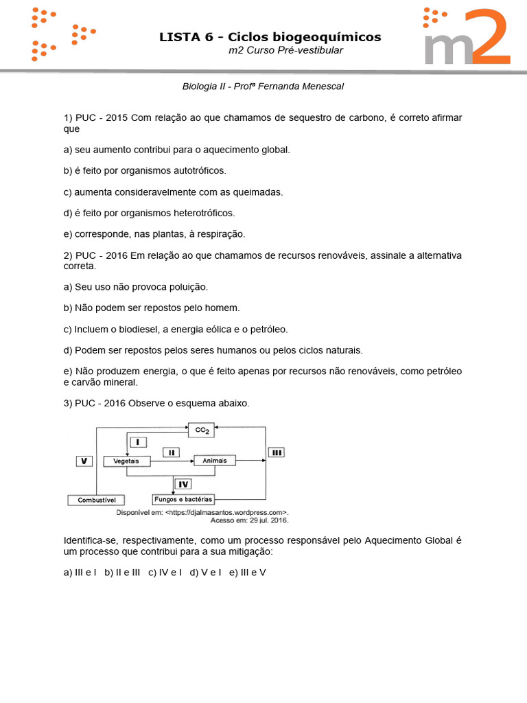 Ciclos Biogeoquímicos: Questões e Respostas | PDF | Água | Poluição