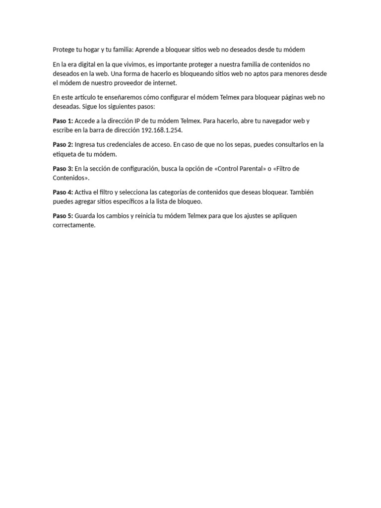 Bloquea sitios web en módem Telmex | PDF