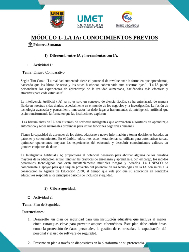Actividades M1 - Primera Semana | PDF | Inteligencia artificial ...