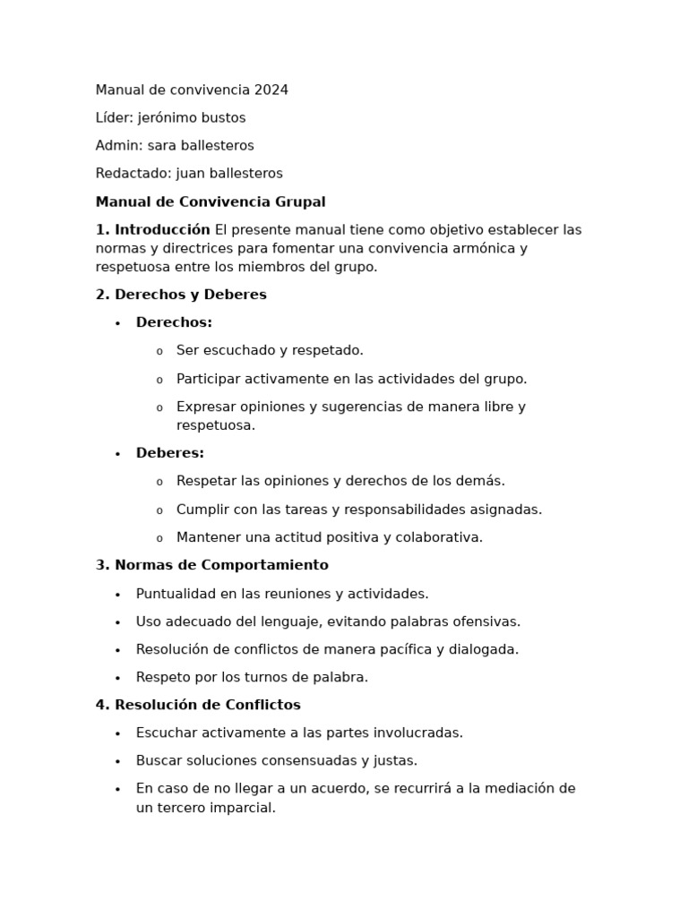 Manual de Convivencia 2024: Normas y Derechos | PDF