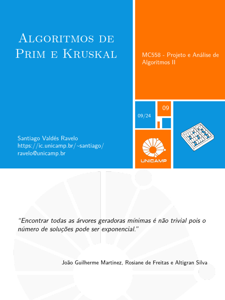 Algoritmos de Prim e Kruskal em MC558 | PDF | Combinatória | Teoria da ...