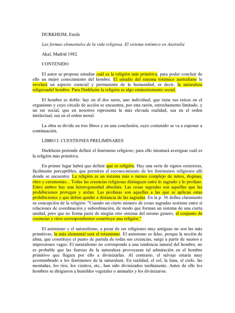DURKHEIM Explicacion Religion | PDF | Emile Durkheim | Alma