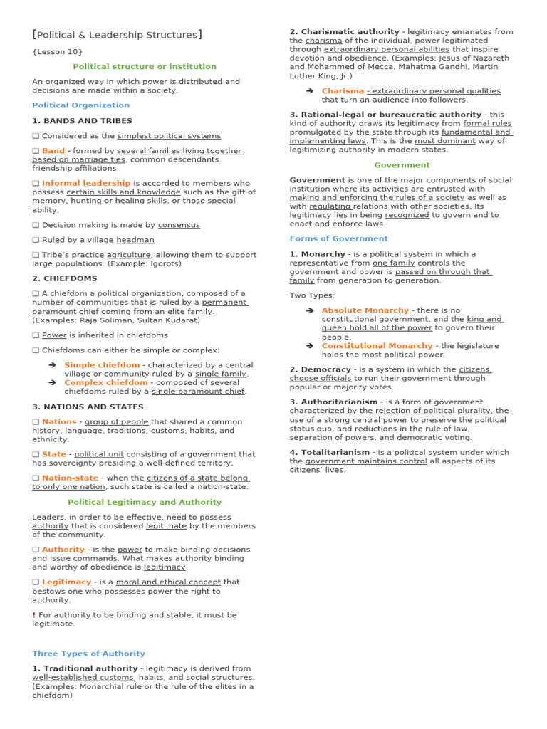 Political & Leadership Structures | PDF | State (Polity) | Legitimacy ...