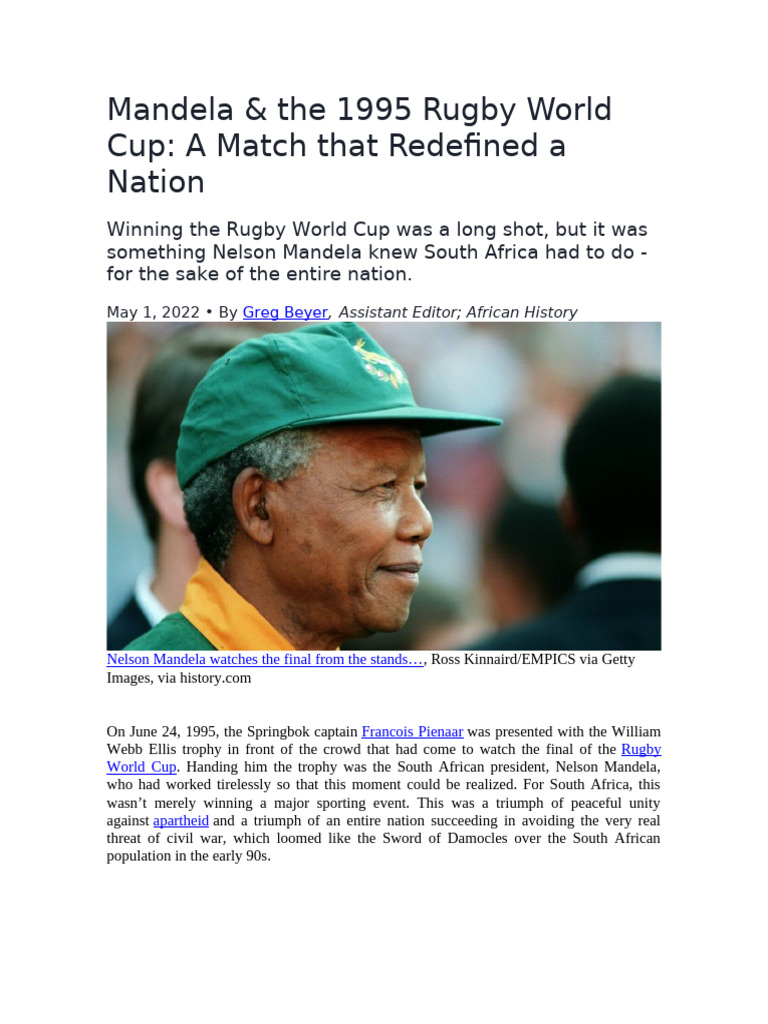 Mandela's Legacy: 1995 Rugby Triumph | PDF | South Africa National ...