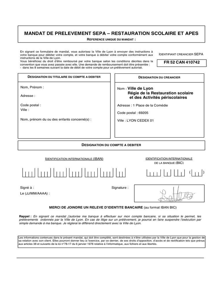 Mandat de Prélèvement SEPA Lyon | PDF | Banques