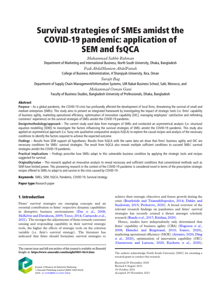 SME Survival Strategies During COVID-19 | PDF | Structural Equation ...