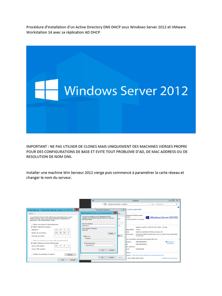 Installation AD DNS DHCP sur Windows Server 2012 | PDF | Système de ...