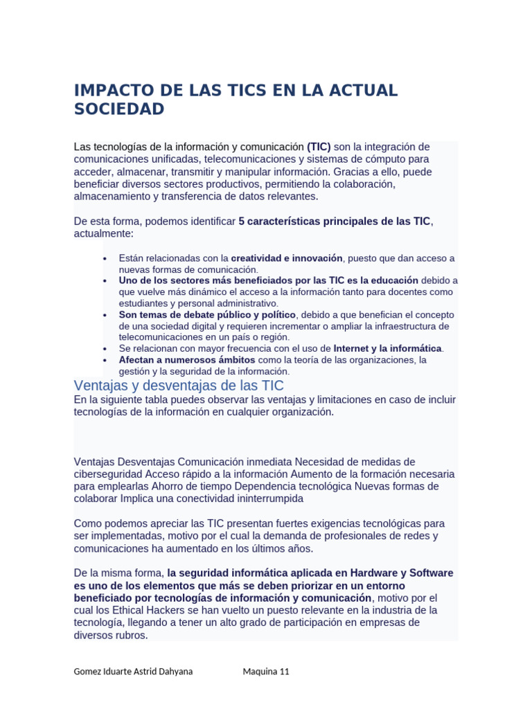 Impacto de las TIC en Sociedad y Salud | PDF | Tecnología de ...