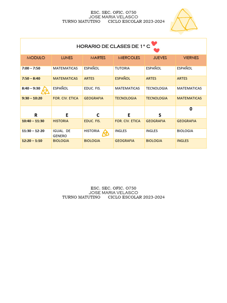 Horario Clases 1° C 2023-2024 | PDF