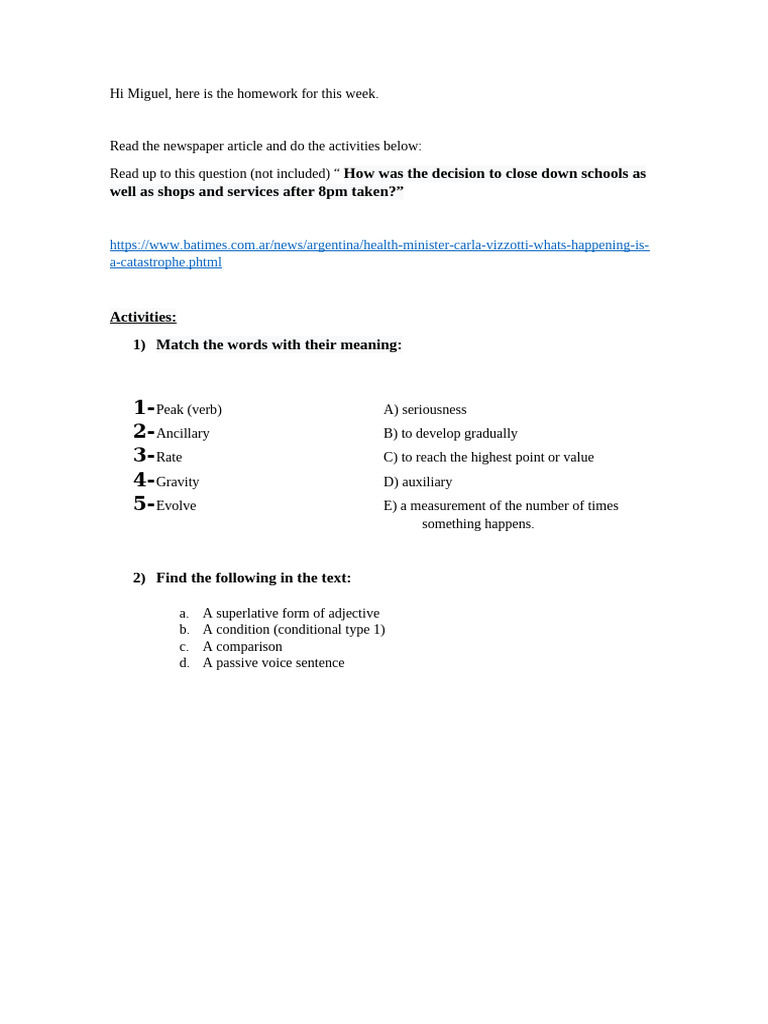 Weekly Homework: Article Activities | PDF | Finance & Money Management