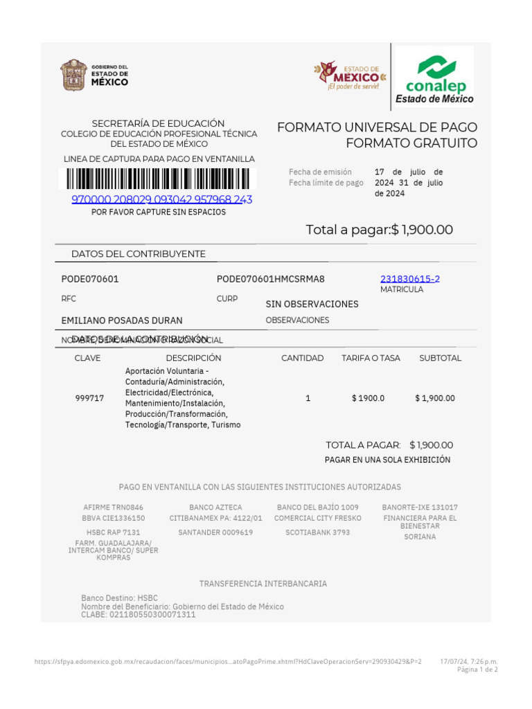 Formato de Pago Universal With Primefaces PDF | PDF | Bancos ...