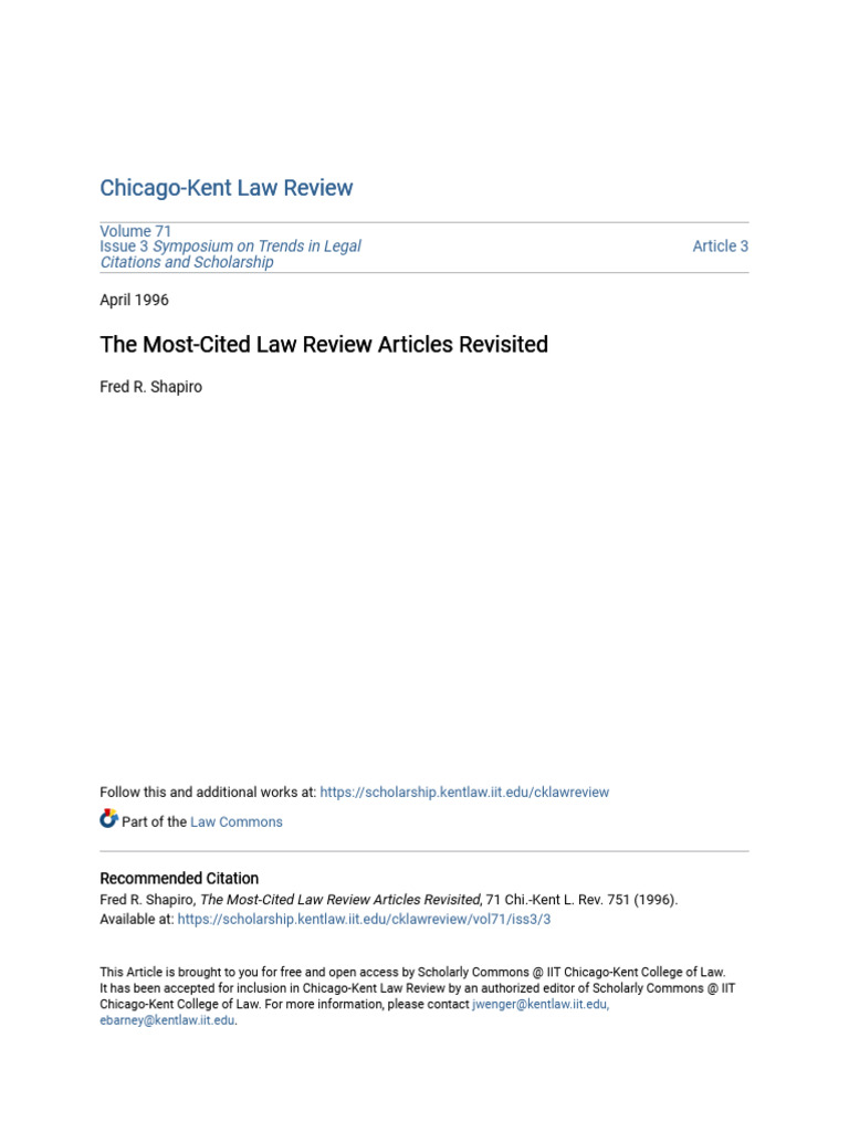 The Most-Cited Law Review Articles Revisited | PDF | Law Review | Citation