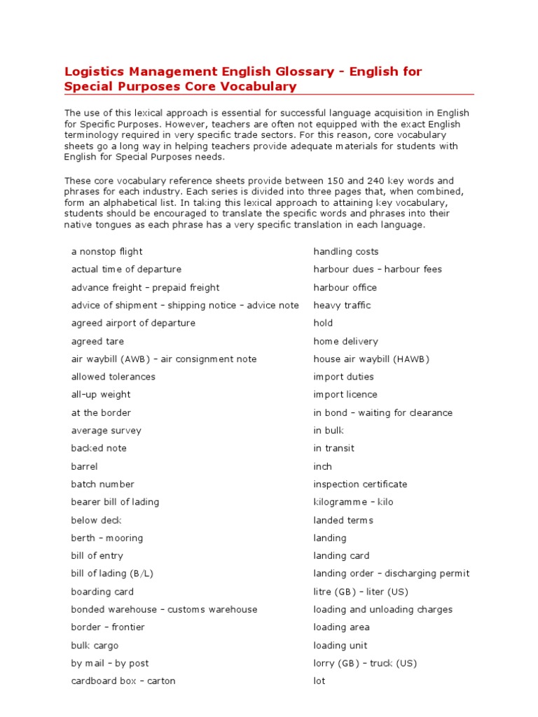 Logistics Glossary Cargo