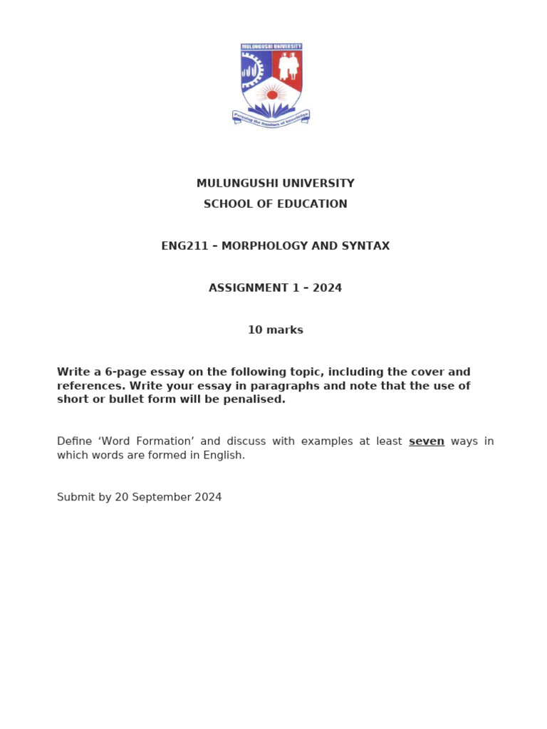 Eng211 Morphology Assignment 2024 Pdf Language Arts Discipline
