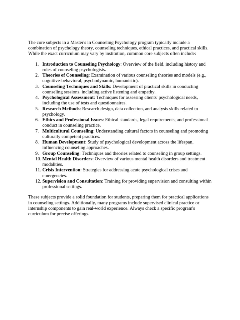 The core subjects in a master pdf self improvement science