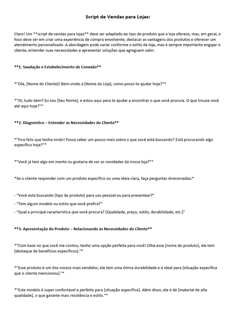 Script de Vendas para Lojas | PDF