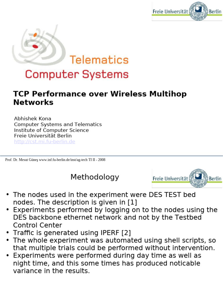 TCP Performance in Wireless Multihop Networks | PDF | Transmission ...